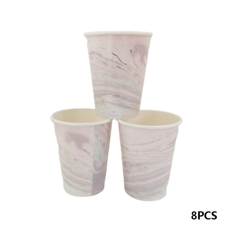cup 8pcs Белые, розовые одноразовые вечерние посуда бумажные тарелки чашка День Рождения украшения Дети Свадьба для украшения детского душа - Цвет: cup 8pcs