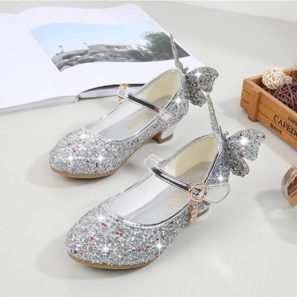 KIDS Fashion Girls Sparkly Dress Shoes,Adorable Kids Party Heels Pumps,Glitter Princess Mary Jane Shoes