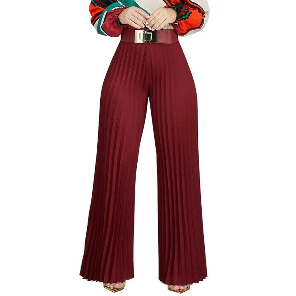 Весна Осень Новые Модные Женские однотонные плиссированные брюки с высокой талией повседневные широкие белые свободные сексуальные брюки тонкие мягкие для отдыха - Цвет: Красный