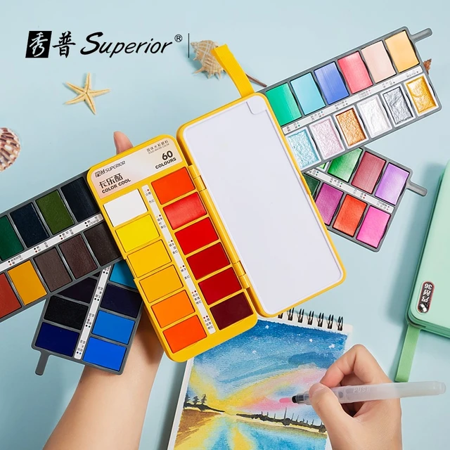 Meiliang 48 Colors Watercolor Paint Set 36 Standard Color +12 Glitter Color  Portable Metal Box with Free Brush for Beginner - AliExpress