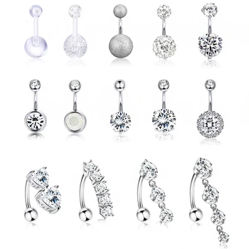 

Classic Style Belly Button Rings for Women Girls Reverse Navel Rings Curved Steel Barbell CZ Body Piercings Jewelry Ear 1.6*10mm