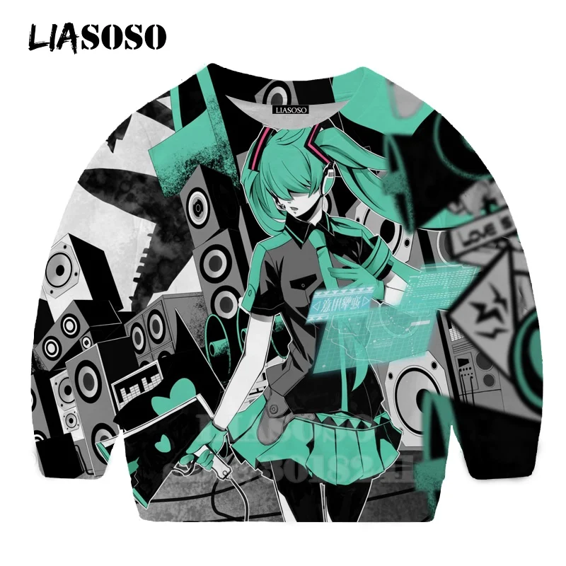 LIASOSO детей толстовки 3D принт аниме девочка Hatsune Толстовка Miku в уличном стиле для детей мальчиков и девочек Повседневное Топ для маленьких детей, свитер для подростков B174-23 - Цвет: 21