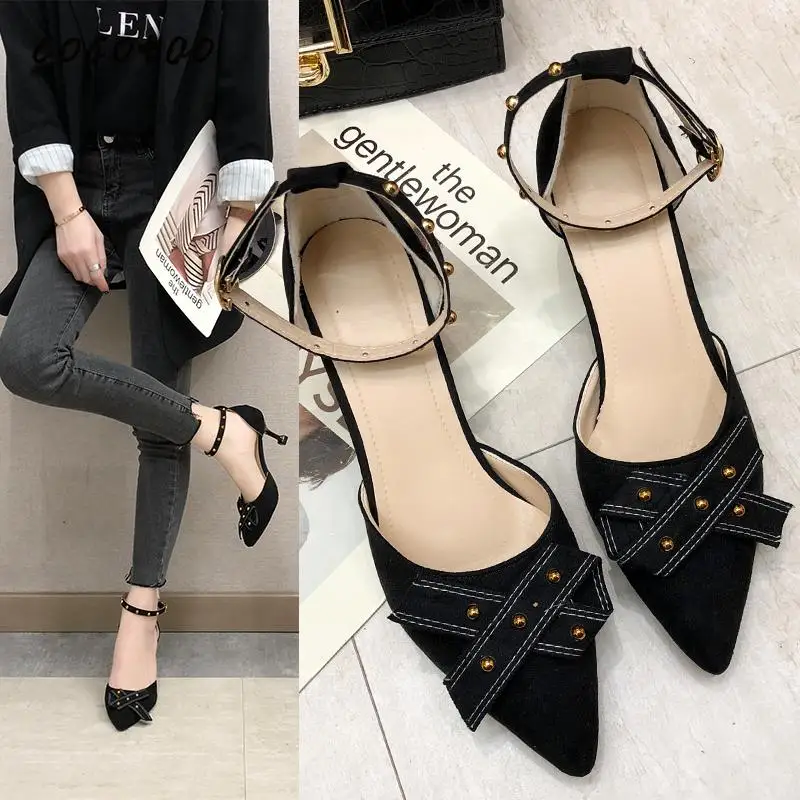 

2020 High-heeled Women's Spring New Korean Version Of The Small Fresh Word Buckle Sandals Women's Stiletto With Rivet Pointed