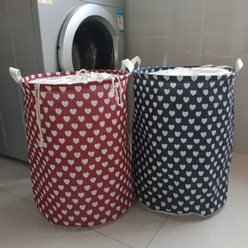 

Laundry Basket Drawstring Water-resistance Round Bin Cotton Linen Clothes Storage Toy Basket Storage Folding Storage Box Stocked