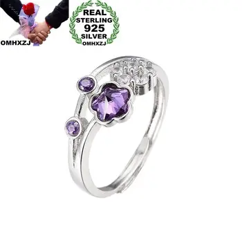 

OMHXZJ Wholesale European Fashion Woman Girl Party Wedding Gift White Flower Amethyst AAA Zircon 925 Sterling Silver Ring RR220