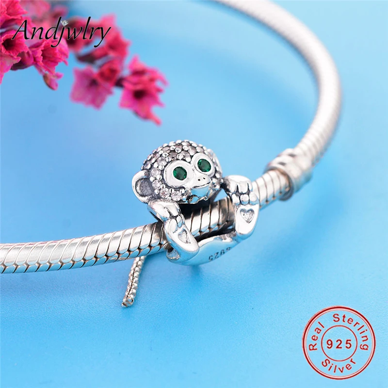 Подходит к оригиналу Pandora, браслет с шармами 925 безукоризненные Серебрянные серьги с принтом «обезьяна» шарма бусины для самостоятельного изготовления ювелирных украшений Для женщин Berloque(брелоков) 925 серебро