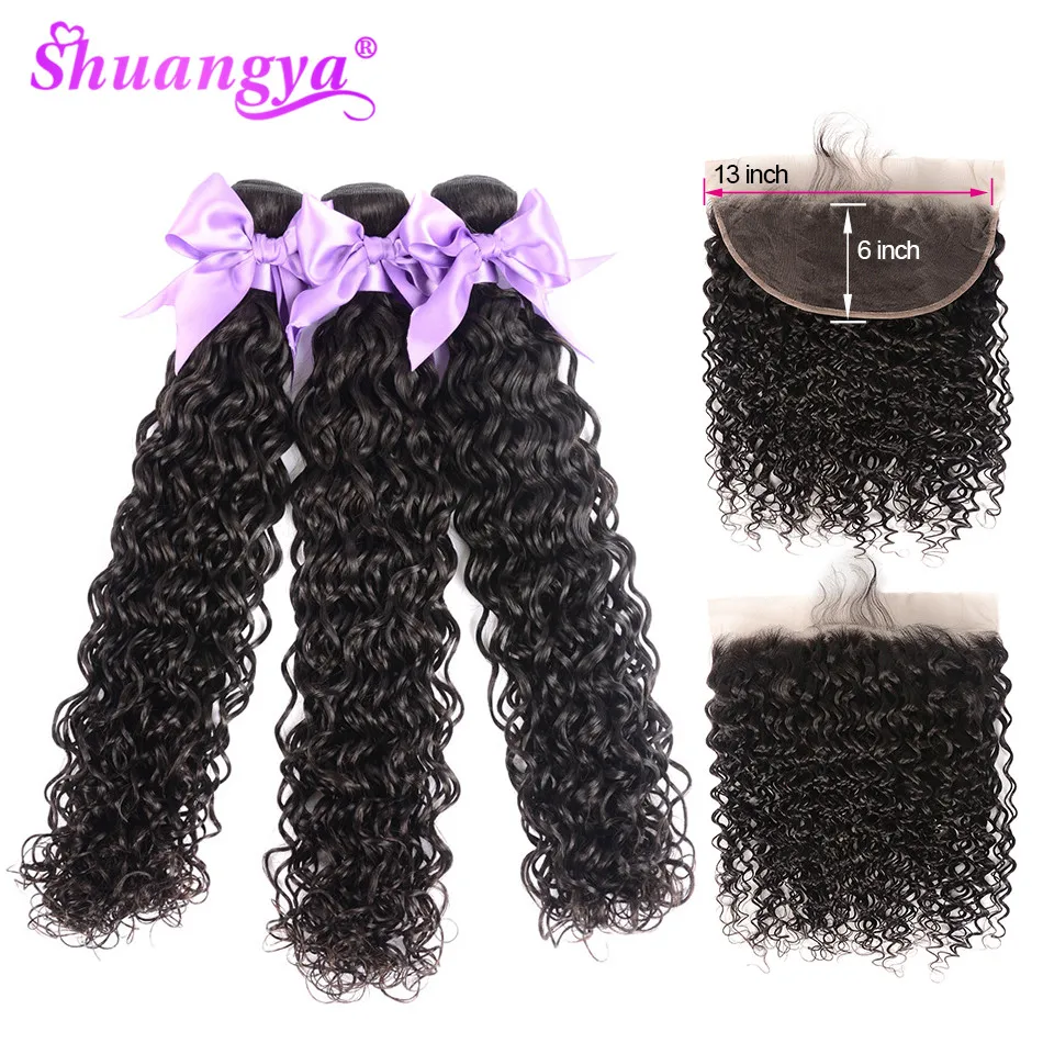 

Indian Water Wave Bundles 13x6 Lace Frontal Closure With Bundles Remy Human Hair 3/4 Bundles With Frontal Free/Middle Part