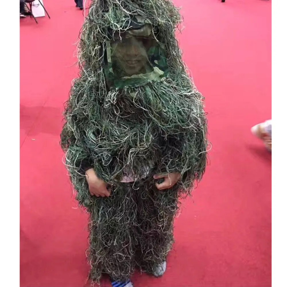 Детский костюм CS Bionic Grass Ghillie, камуфляжный костюм с капюшоном, винтовка джунглей, штаны, куртка, снайперский комплект