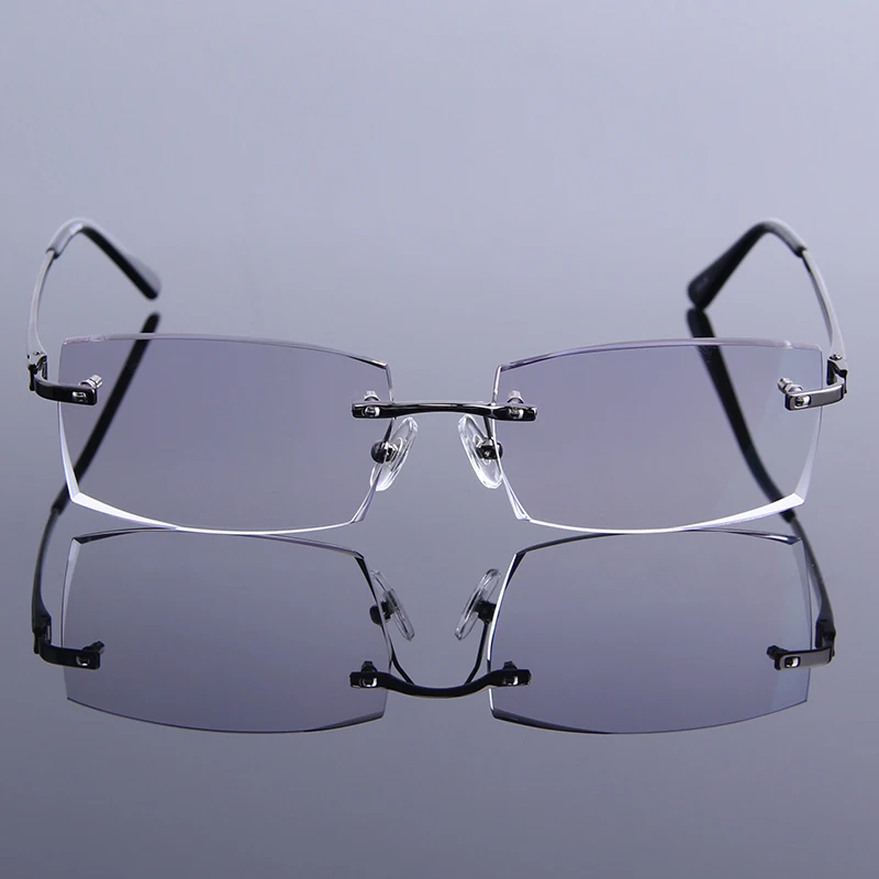 Wide Business Men Myopia Rimless Eyeglasses Prescription Eye Glasses Anti Blue Light Fashion Male Optical Glasses Eyewear