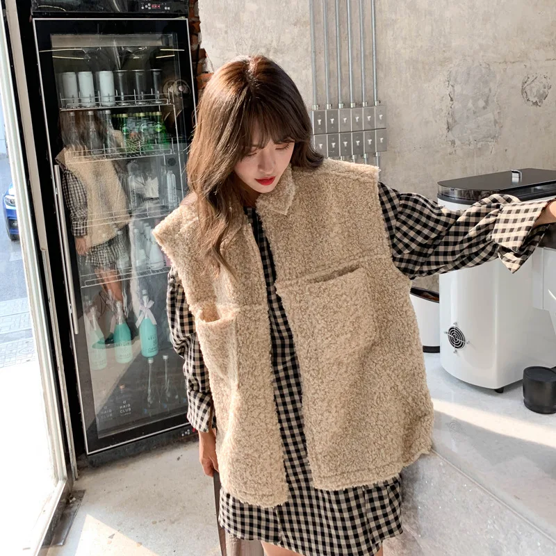 ^*Best Offers CZs Autumn And Winter Fold-down Collar Lambs Wool Waistcoat 2019 New Style Korean-style Loose-Fit Cardigan Tops Warm Plush Coat ^*Best Offers CZs Autumn And Winter Fold-down Collar Lambs Wool Waistcoat 2019 New Style Korean-style Loose-Fit Cardigan Tops Warm Plush Coat