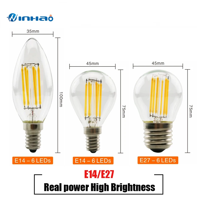 

High Quality LED Bulb E27 Retro Lamps 220V 240V LED Filament Light E14 Glass Ball Bombillas LED Bulb Edison Candle Light 2W 4W