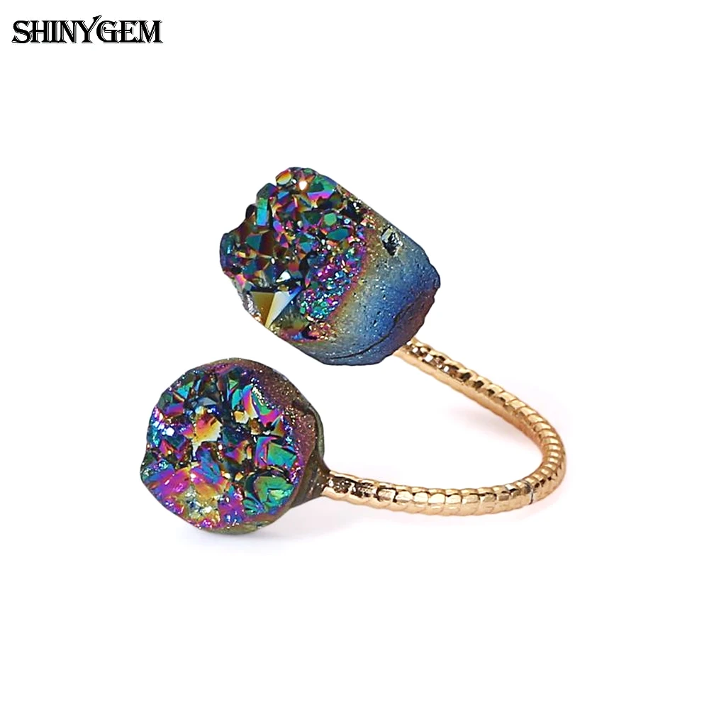 ShinyGem Винтаж естественный неправильной формы сверкающий двойной Druzy камень