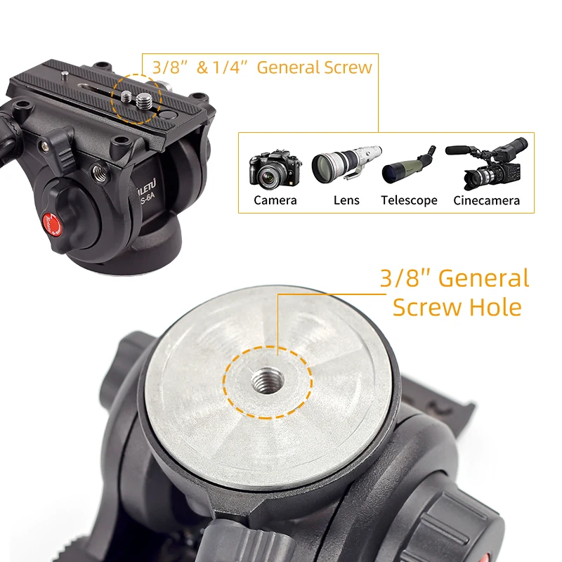 Cabeça do Tripé Cabeça de Vídeo para Tripé Suporte da Câmera Panorâmica Hidráulico Fluido Arrastar Pan Tilt Monopé Móvel Slr Dslr Ls-6a - Image 4