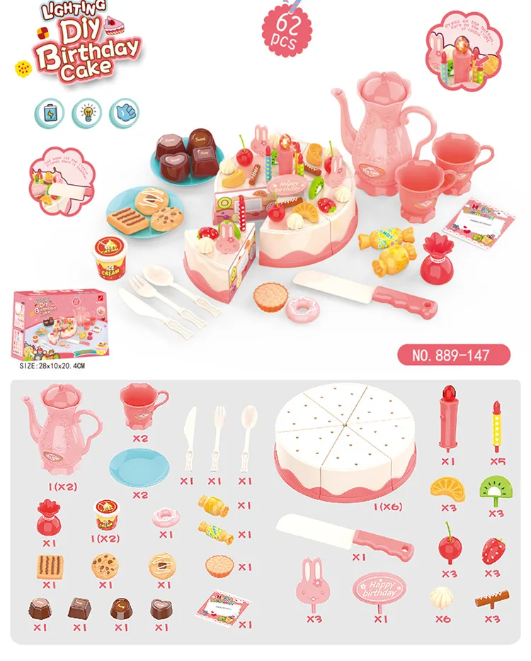 83 Pieces Children Play House Birthday Cake Toy Little Girl Slicer Emulational Fruit Cutting Set