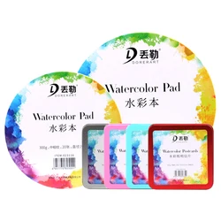 DORER Watercolor Paper Round Postcards Rectangle Tin Box 24pcs 300g Cold Press Cotton Pulp Paper Acid-Free Portable Travel Books