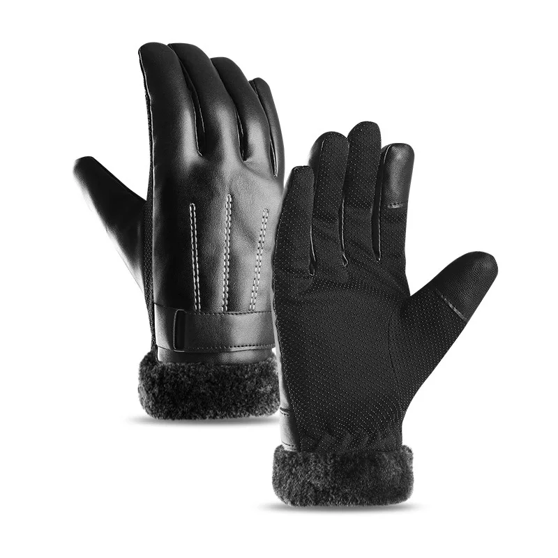 StyleA H10054 кожаные перчатки мужские зимние для верховой езды плюс бархатные рукавички ветрозащитный водонепроницаемый Сенсорный экран тепловой Спорт на открытом воздухе муфта - Цвет: StyleA