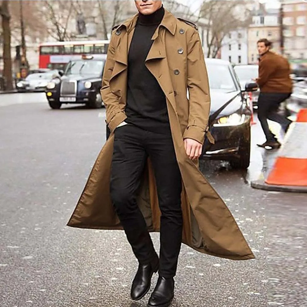 Trench Coat Mens Overcoat Casual Slim Fit Windbreak Solid Long Coat Men  Fashion Jacket Homme - Trench - AliExpress