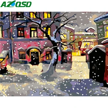 

AZQSD Painting By Numbers Canvas For Adults Winter Landscape Acrylic Paint Unframe DIY Coloring By Numbers House Handmade Gift