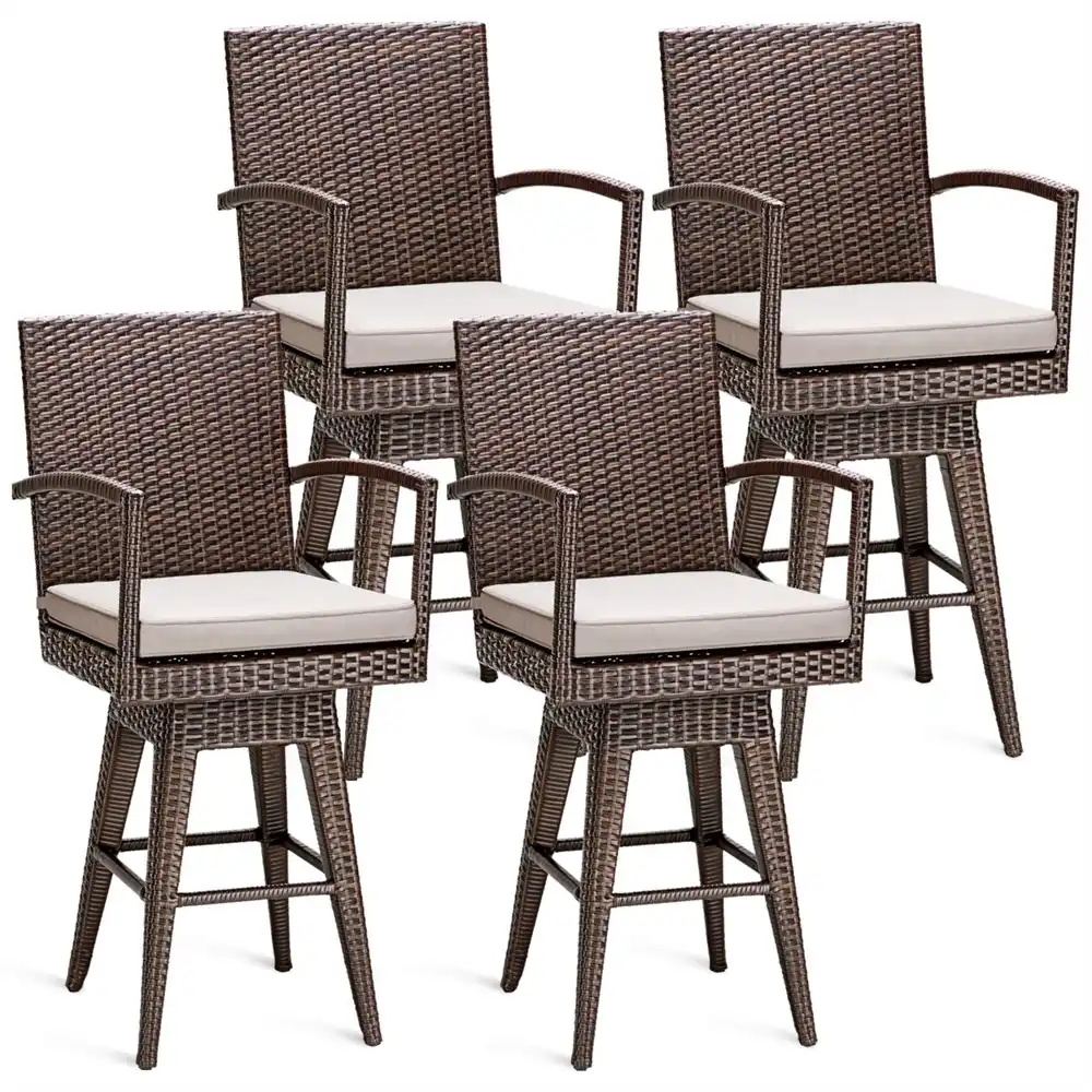 Costway 4pcs Rattan Swivel Bar Stool Chair Patio Backyard Furniture Seat Cushion Bar Chairs Aliexpress