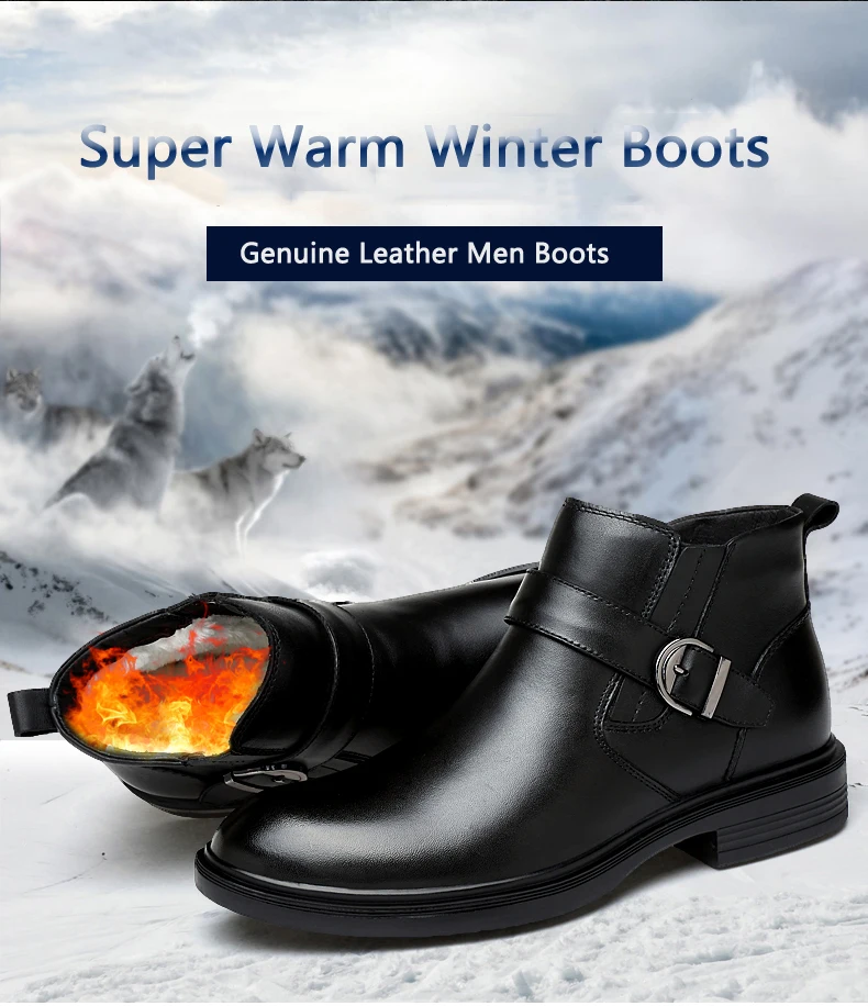 Super warm winter boots men Comfortable Cow Leather boots size 36-46 Handmade winter shoes men botas hombre