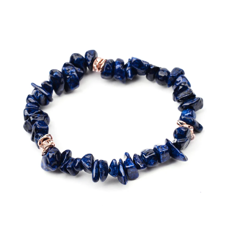 15-Dyed Blue Gravel Необычные Натуральные полудрагоценные браслеты из камней для женщин розовое золото Rondelle растягивающиеся кусочки гальки браслет из бисера Femme BC367 - Окраска металла: 15-Dyed Blue Gravel