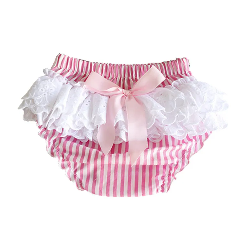 Новые розовые шорты-шаровары с цветочным рисунком для маленьких девочек, хлопок, кружевные трусики с оборками для новорожденных, трусики для малышей