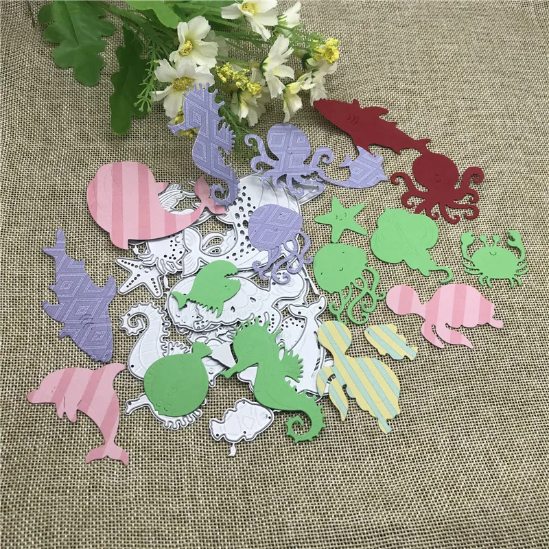 

16Pcs sea life Undersea animal card Metal Cutting Dies Stencil Scrapbooking Photo Album Card Paper Embossing Craft DIY