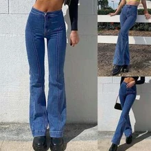 Jean Vintage décontracté en Denim pour femmes, coupe Slim, Patchwork, boutons, mode automne hiver, taille moyenne, pantalon droit 