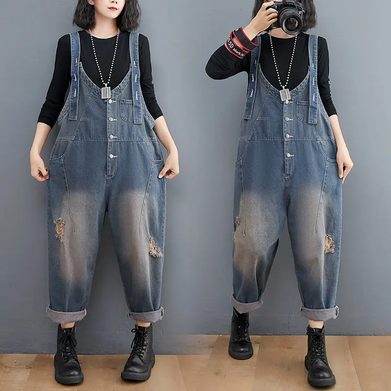 Autumn Washed Ripped Jeans Female 