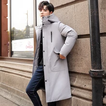 Зимний длинный пуховик, мужская куртка с капюшоном на 90% белом утином пуху, толстая и теплая зимняя одежда для M-4XL, 1918