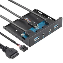 Panneau avant Hub USB 3.0, 19 broches, 2 ports, Audio HD, 3.5 pouces, câble d'extension 3.5