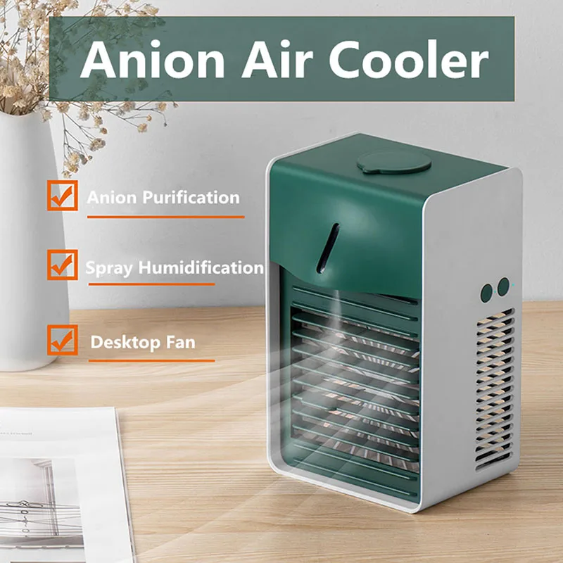 

Portable Air Conditioner Evaporative Personal Air Cooler Desk Fan with 3 Speed Rechargeable Desk Anion Mist Fan for Home Bedroom