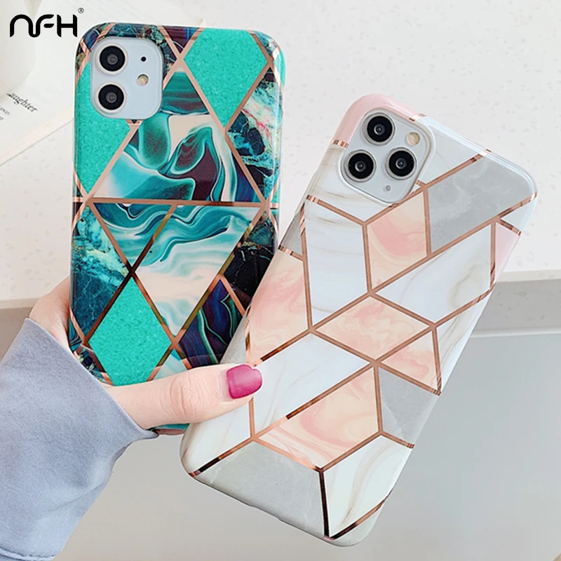 Гальванизированный геометрический мраморный IMD чехол NFH для iPhone 12 Pro Max iPhnoe 11 X XR XS