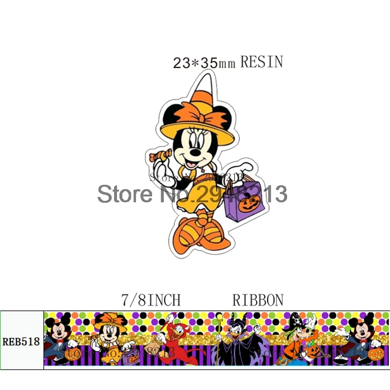 

Cartoon mouse Halloween grosgrain ribbon and resin sets 7/8inch 50yard ribbon and 50pcs resin 1 sets REB530