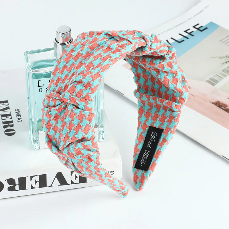 

Houndstooth Printing Wrinkled Folds Headbands Girls Wide Hairband Hair Hoops Bezel Cross Hair Accessories Hair Bands for Women
