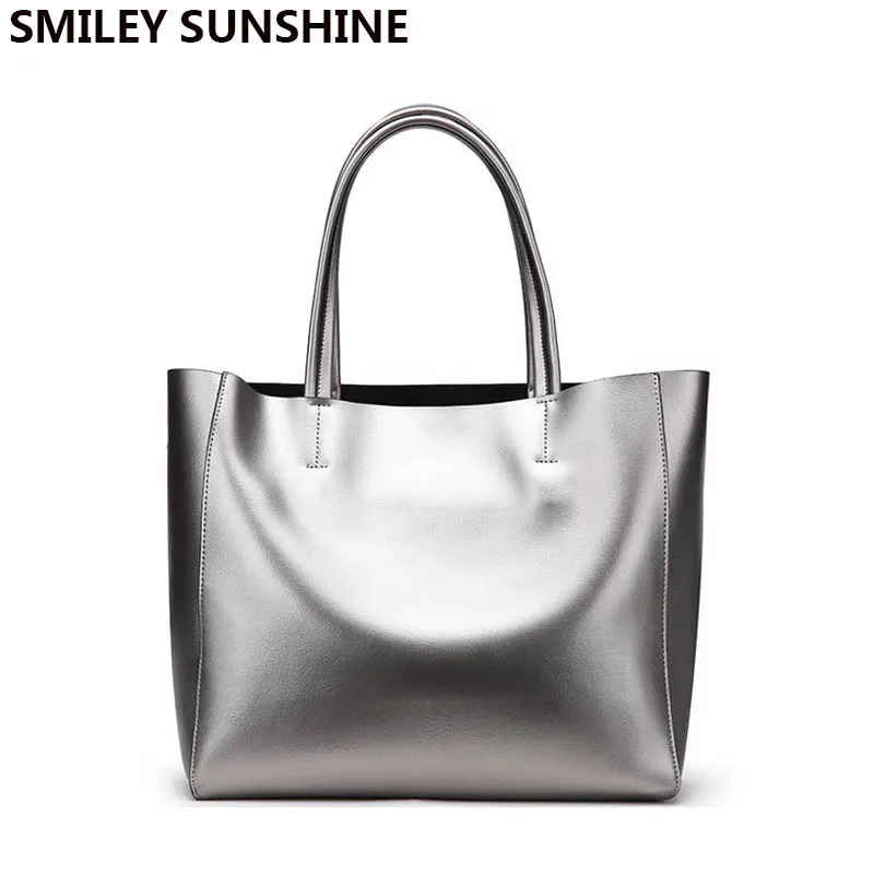 Brand Silver Genuine Leather Women Bags 2019 Large Purses and Handbags