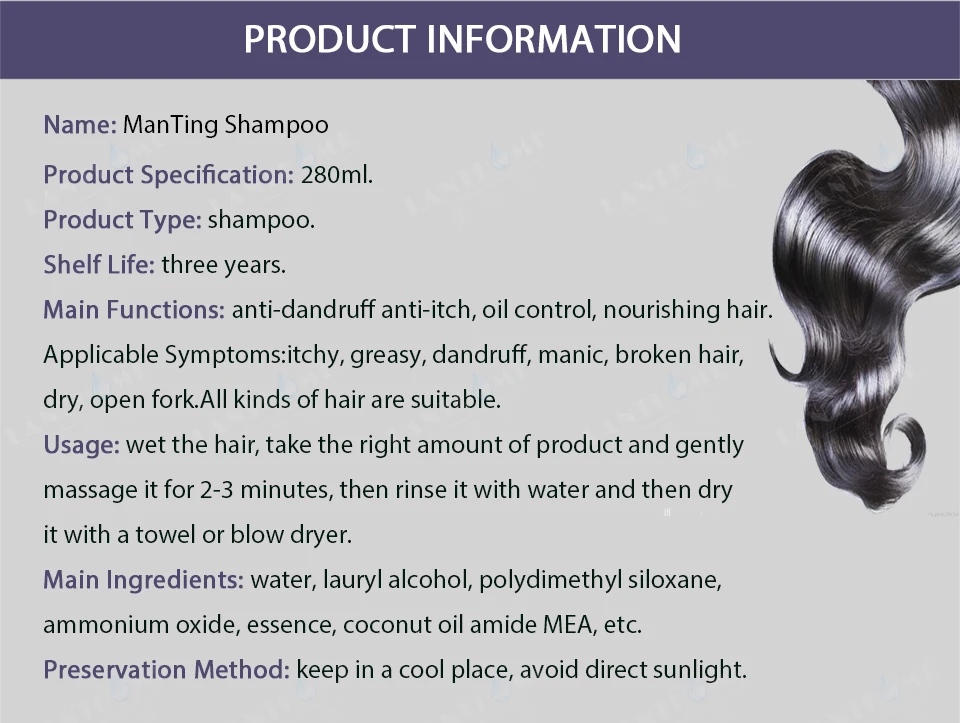 280ml ManTing Professional Shampoo Divide Mite Anti-Itching Anti Dandruff Suitable No Silicone Oil Control for All Hair Types
