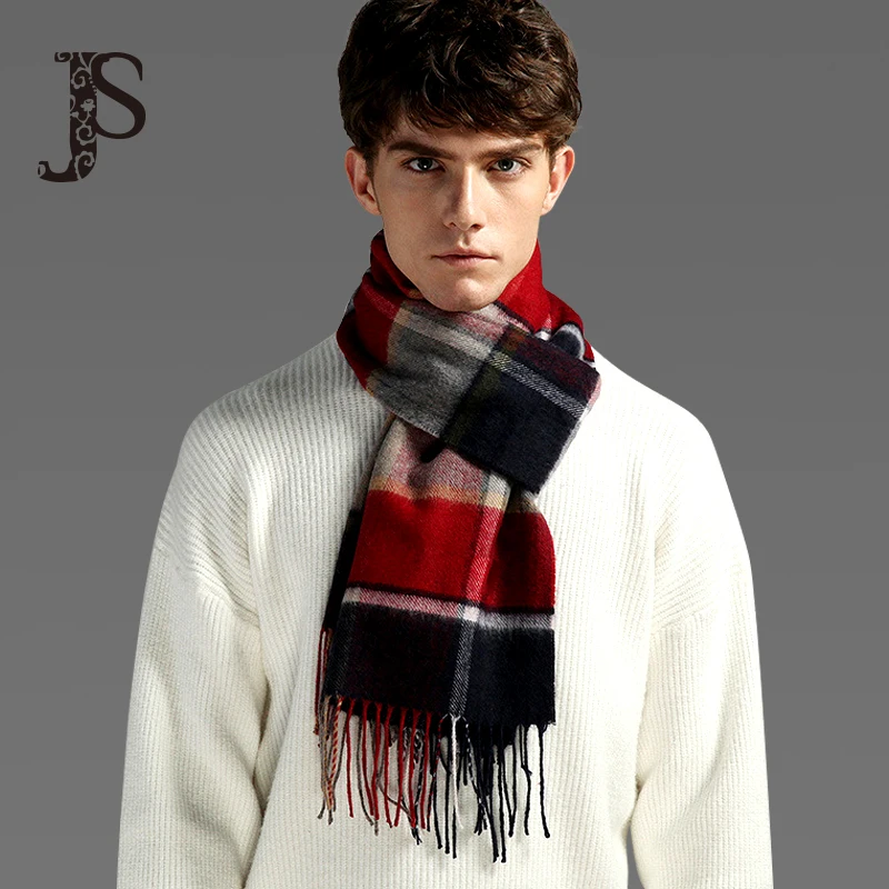 JS100, чистая шерсть, классический плотный теплый шарф в клетку для маленьких мальчиков, зимний Повседневный модный длинный клетчатый шарф - Цвет: Красный