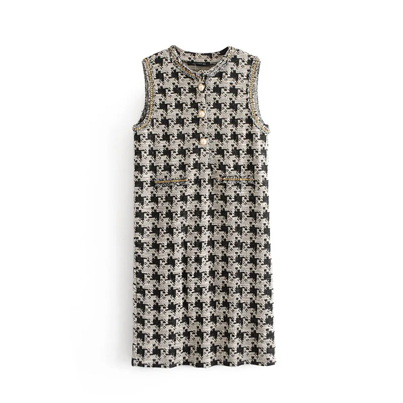 

Europe And America 2018 Autumn And Winter Wire Chain-Accent Sleeveless Dress