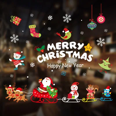 

DIY Merry Christmas Wall Stickers Window Glass Festival Decals Santa Murals 2020 New Year Christmas Decorations for Home Decor