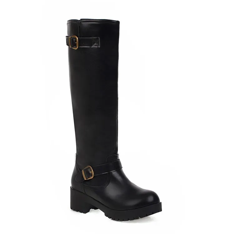 Women's Boots Autumn and Winter New Thick Bottom Comfortable Waterproof Platform Knee High Zip Sexy Fashion Pu Black Beige