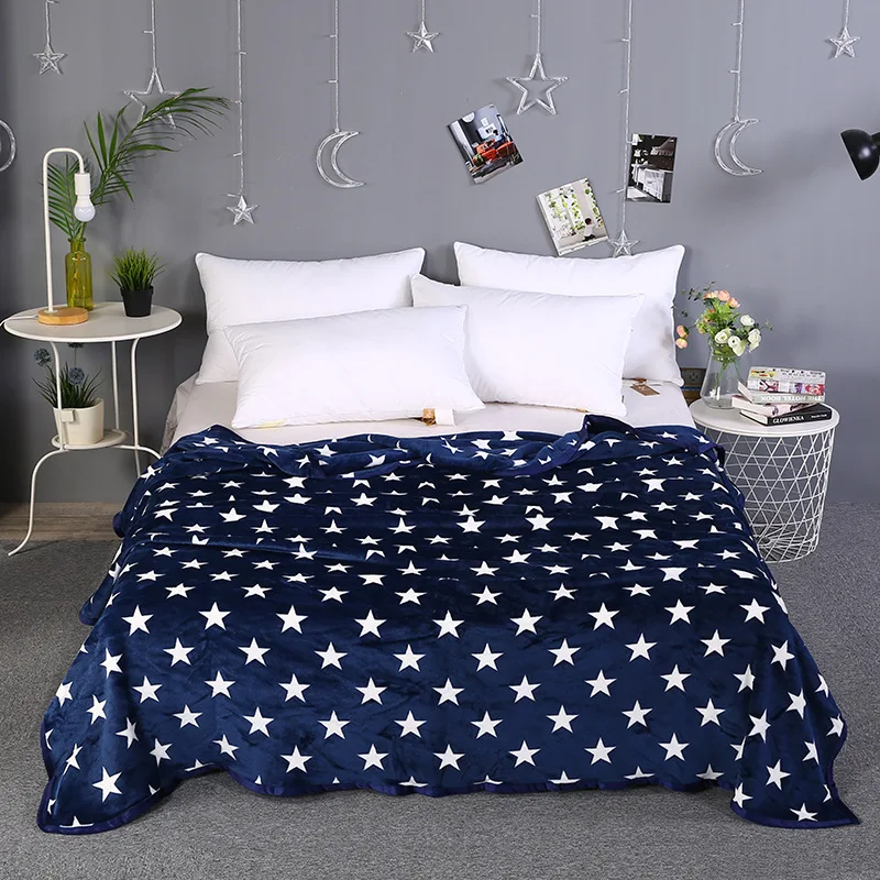 

Coral Fleece Blanket Simple Cartoon Printed Blanket Cover Home Air Conditioning Blanket Sofa Thorw