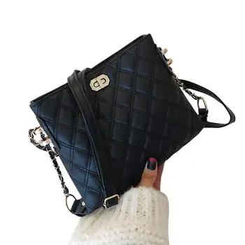 

PinShang Lady Fashion Rhombus Plaid Square Bag PU Leather Turn Lock Satchel Single Shoulder Bag