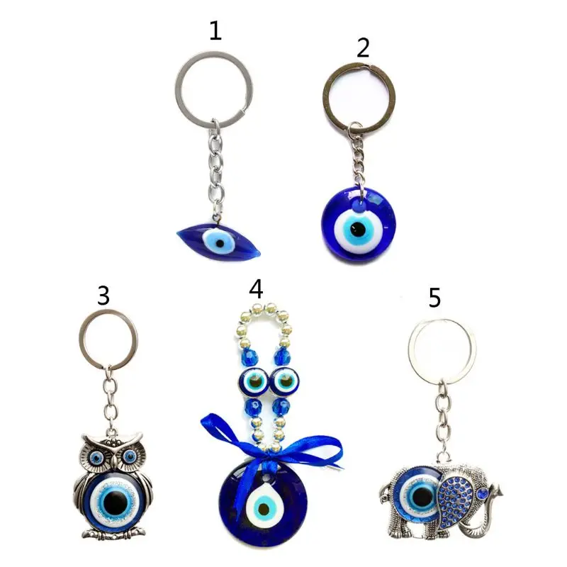 Turkish Blue Evil Eye Elephant Keychain Ring Amulets Pendant Lucky Charm Gift 