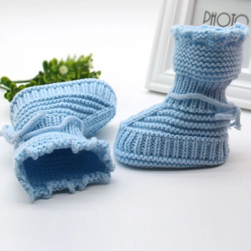 Детская кроватка для новорожденных; Bebe; обувь для новорожденных мальчиков и девочек; вязаные зимние сапоги ручной работы; ботинки для первых шагов