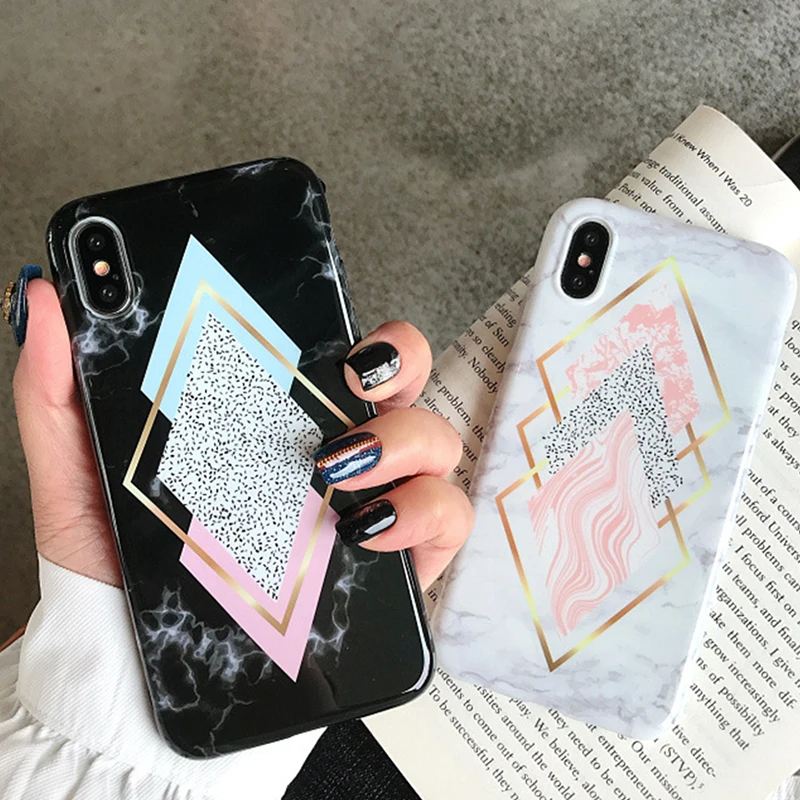 

Marble Geometric Pattern Phone Case for iPhone 6 6s 7 8 Plus X Xs XR Xs Max TPU Soft Back Cover
