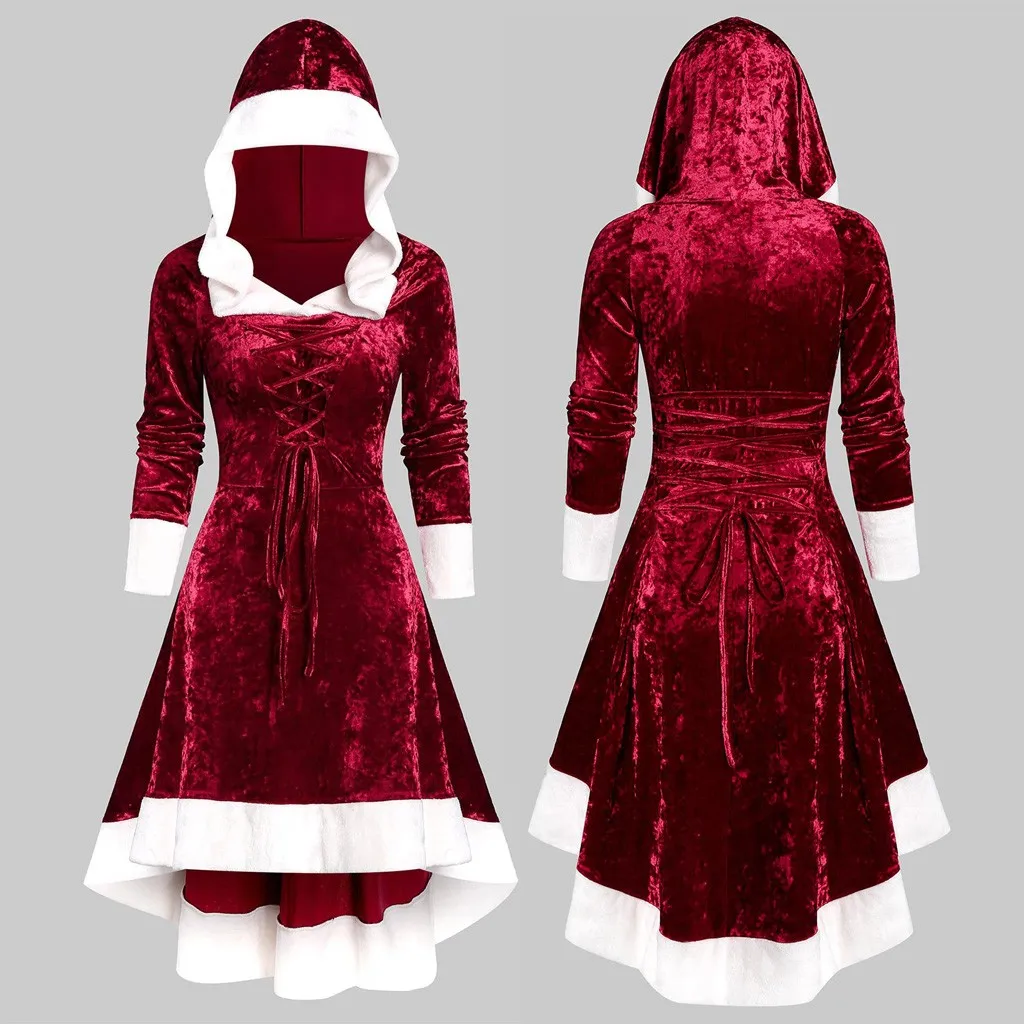 Robe hiver femme, женское платье, рождественское, с длинным рукавом, винтажный плащ, на шнуровке, высокое, низкое, Фланелевое, зимнее платье, vestidos ropa mujer