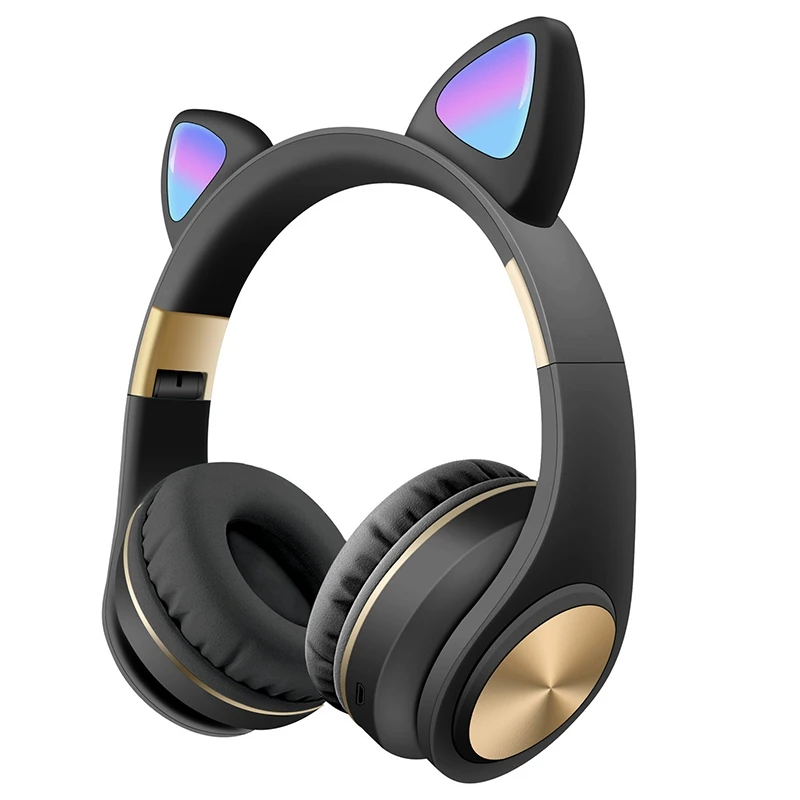 Bluetooth Headphones Cat Ear LED Light Up Wireless Foldable Headphones over Ear for Smartphones Laptop PC TV