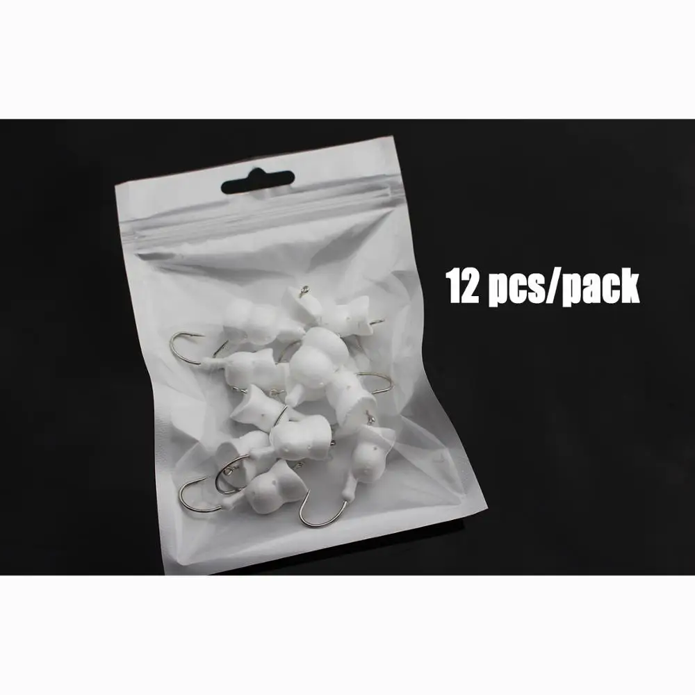 Tigofly 12 pcs/lot Hard Foam Head Hook Frog White Plain DIY Popper Topwater Floating Fly Fishing Tying Materials Flies Lures