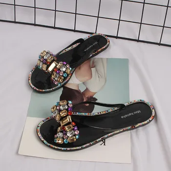 

Summer Woman Beach Flip Flops Jelly Shoes 2020 New Bling Flowers PVC Slides Girls Sandals Slip on Flat with Women Slippers tyu78